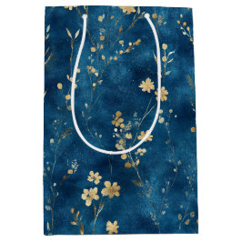 Bolsa De Regalo Mediana Flores Azules Doradas Despedida de Soltera