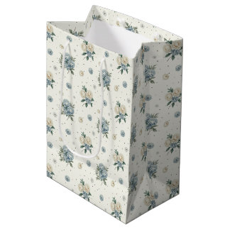 Bolsa De Regalo Mediana Flores Azules Elegantes