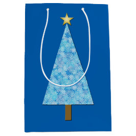 Bolsa De Regalo Mediana Flores azules en un árbol de Navidad moderno