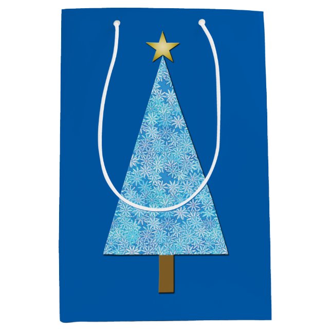Bolsa De Regalo Mediana Flores azules en un árbol de Navidad moderno (Anverso)