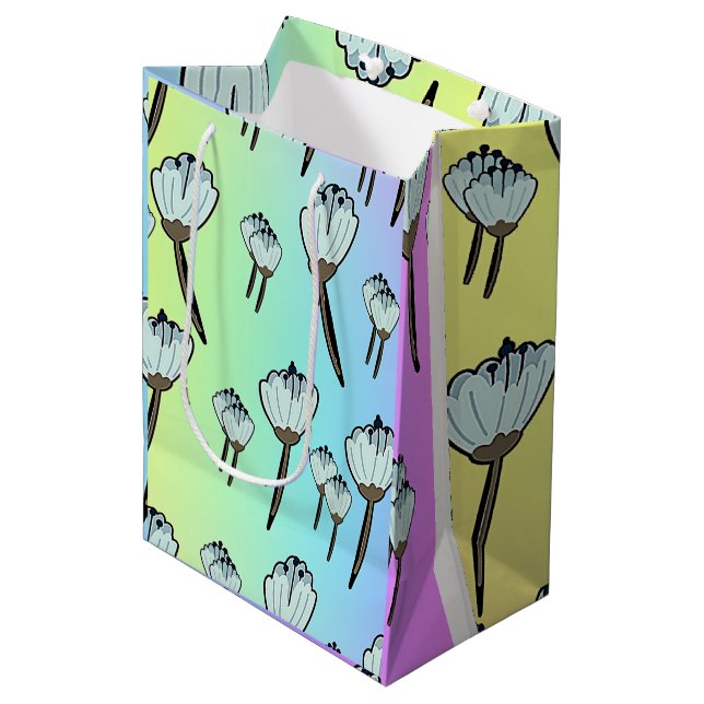 Bolsa De Regalo Mediana Flores Blancas Arcoíris (Angulo Anverso)