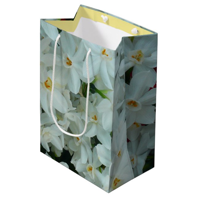 Bolsa De Regalo Mediana Flores blancas de arcissus paperblancas (Angulo Anverso)