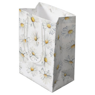 Bolsa De Regalo Mediana Flores blancas de margarita boho botánico acuarela
