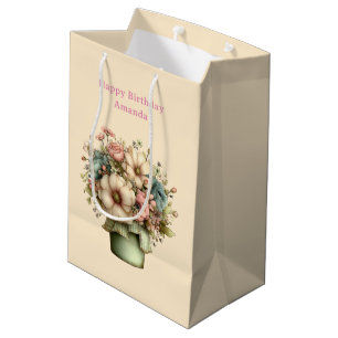 Bolsa De Regalo Mediana Flores caprichosas en una maceta de plantas Cute C
