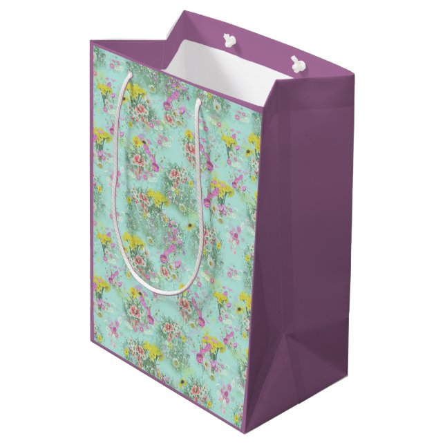 Bolsa De Regalo Mediana Flores clásicas Retro Meadow (Angulo reverso)