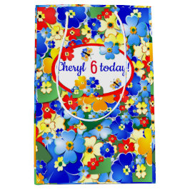 Bolsa De Regalo Mediana Flores coloridas Edad de cumpleaños