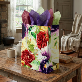 Bolsa De Regalo Mediana Flores de Acuarela Grandes de Estilo Vintage