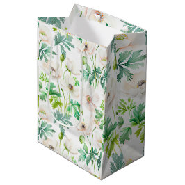 Bolsa De Regalo Mediana Flores de anémona blanca en crema
