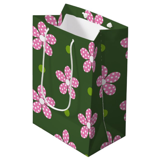BOLSA DE REGALO MEDIANA FLORES DE BLANCO VERDE ROSA (Angulo Anverso)