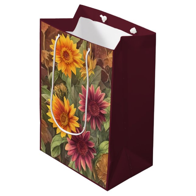 Bolsa De Regalo Mediana Flores de bonito y hojas florales de otoño (Angulo Anverso)