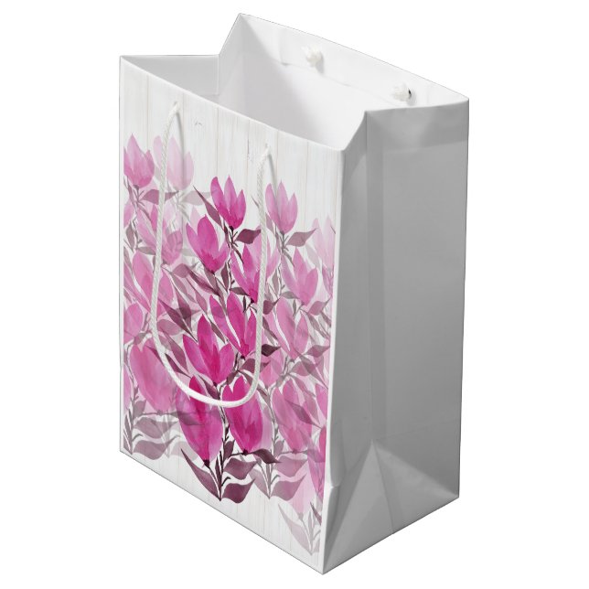 Bolsa De Regalo Mediana Flores De Campo Rústico Y Rosa (Angulo Anverso)