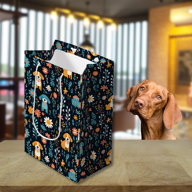 Bolsa De Regalo Mediana Flores de cigalas azules (Cute Blue Puppy Flowers Medium Gift Bag)