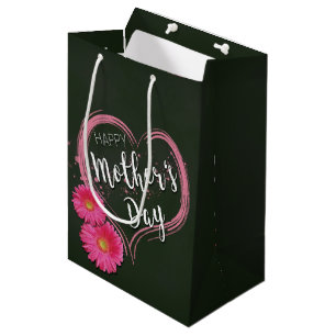 Bolsa De Regalo Mediana Flores de corazón rosadas en el día de la madre - 