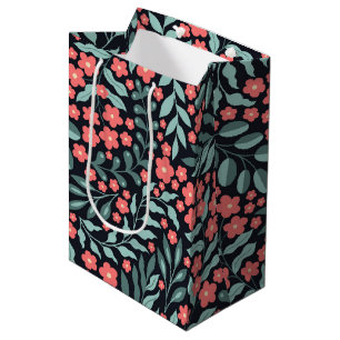 Bolsa De Regalo Mediana Flores de estilo retro rosado florecientes al esti