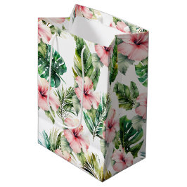Bolsa De Regalo Mediana Flores de Hibiscus Tropical Rosa