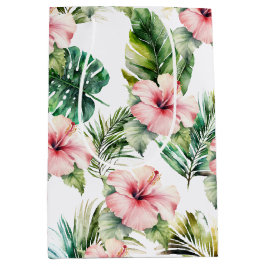 Bolsa De Regalo Mediana Flores de Hibiscus Tropical Rosa