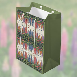 Bolsa De Regalo Mediana Flores de lupa en mariposas patrón de cosecha