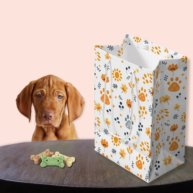 Bolsa De Regalo Mediana Flores de manzana (Cute Puppy paws Flowers Medium Gift Bag)