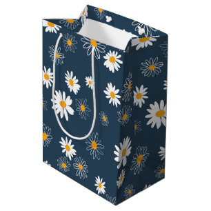 Bolsa De Regalo Mediana Flores de margarita amarilla amarilla blanca de la