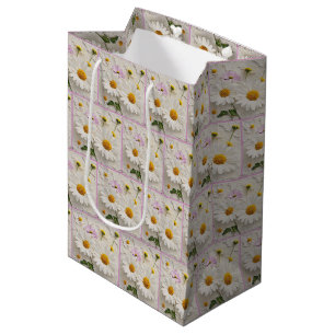 Bolsa De Regalo Mediana Flores de margarita y cosmos en papel con problema