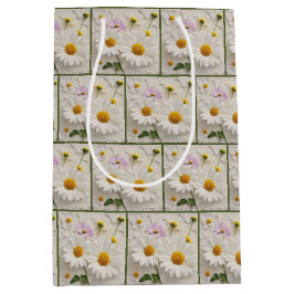 Bolsa De Regalo Mediana Flores de margarita y cosmos en papel desgastado