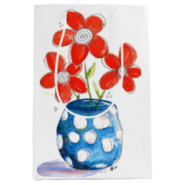Bolsa De Regalo Mediana Flores de Naranja caprichosas en la malla azul