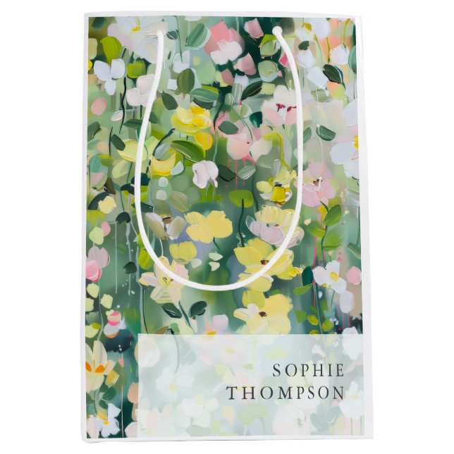 Bolsa De Regalo Mediana Flores de pradera elegante cumpleaños (Anverso)