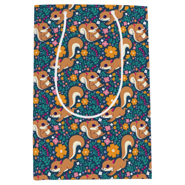 Bolsa De Regalo Mediana Flores de primavera y ardillas (Anverso)