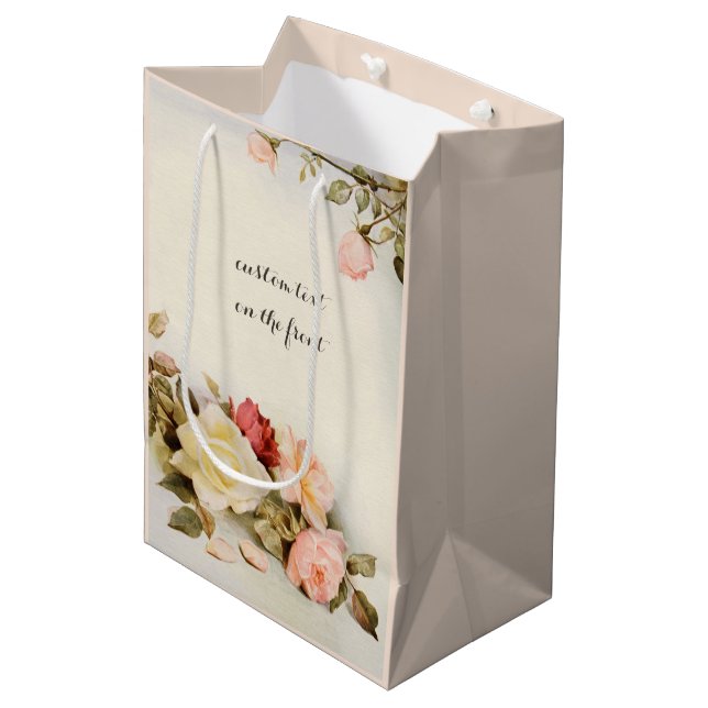 Bolsa De Regalo Mediana Flores de Rosa de jardín antiguo de bodas antiguas (Angulo Anverso)