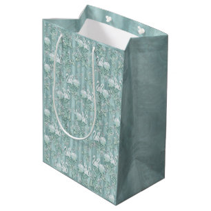 Bolsa De Regalo Mediana Flores de seda verde salva y flamencos