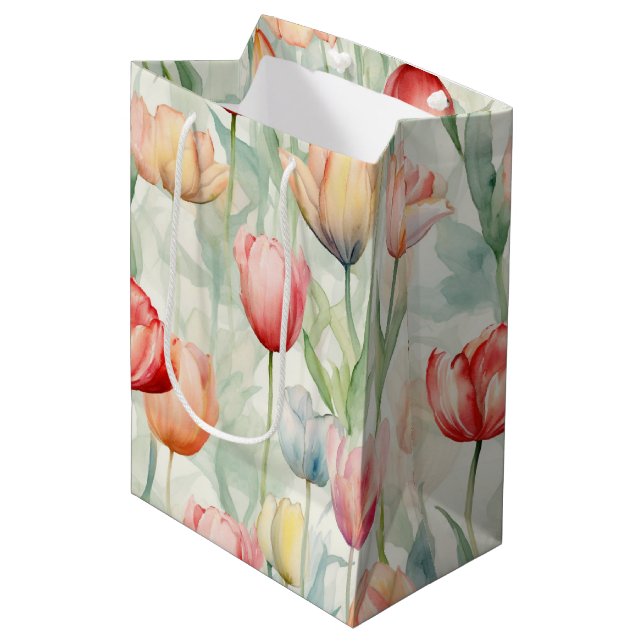 Bolsa De Regalo Mediana Flores de tulipanes amarillos rojos de granja (Angulo Anverso)