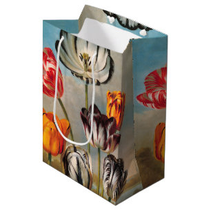 Bolsa De Regalo Mediana Flores de tulipanes variados vintage en un paisaje