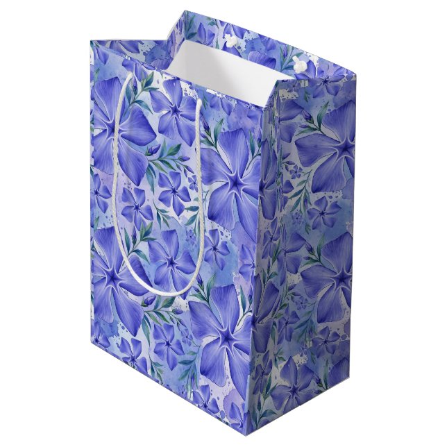 Bolsa De Regalo Mediana Flores de Vinca Azul Violeta Vinca (Angulo reverso)