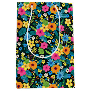 Bolsa De Regalo Mediana Flores Ditsy Vibrantes Diseño de Patrón Floral-437