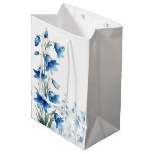 Bolsa De Regalo Mediana Flores Elegantes Campanillas Azules 