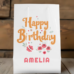 Bolsa De Regalo Mediana Flores florales Felices Manitas de Cumpleaños