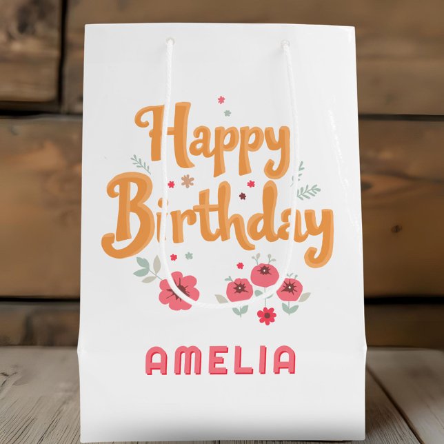 Bolsa De Regalo Mediana Flores florales Felices Manitas de Cumpleaños (Subido por el creador)