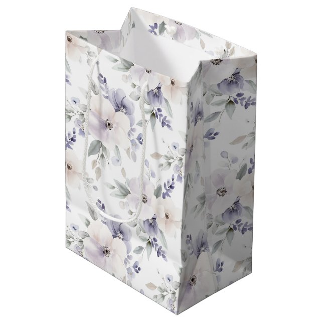 Bolsa De Regalo Mediana Flores Lilas Marfil Moradas Preciosas Baño de Novi (Angulo Anverso)