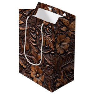 Bolsa De Regalo Mediana Flores marrones de vacas occidentales