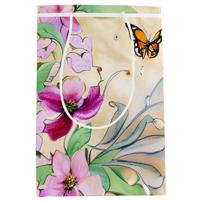 Bolsa De Regalo Mediana Flores moradas acuáticas y mariposa (Anverso)