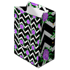 Bolsa De Regalo Mediana Flores Moradas Chevron Elegantes