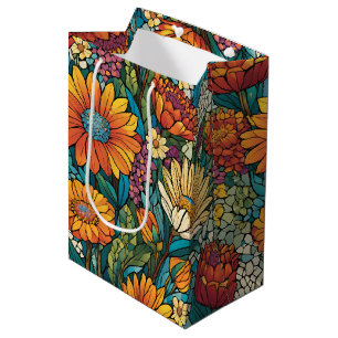 Bolsa De Regalo Mediana Flores mosaicas de colores brillantes