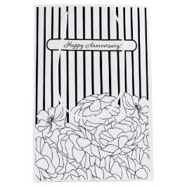 Bolsa De Regalo Mediana Flores negras y blancas con rayas