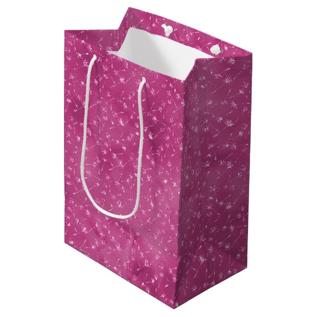 Bolsa De Regalo Mediana Flores Purpurinas de espuma rosada (Angulo Anverso)