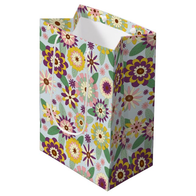 Bolsa De Regalo Mediana Flores Retro Groovy (Angulo Anverso)