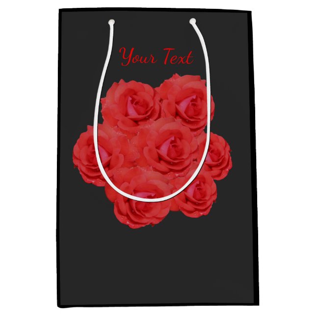 Bolsa De Regalo Mediana Flores rojas Bouquet Personalizado (Anverso)