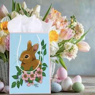 Bolsa De Regalo Mediana Flores rosadas de conejo conejo conejo