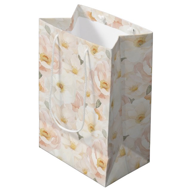 Bolsa De Regalo Mediana Flores Rosadas de Rubor Despedida de Soltera (Angulo Anverso)