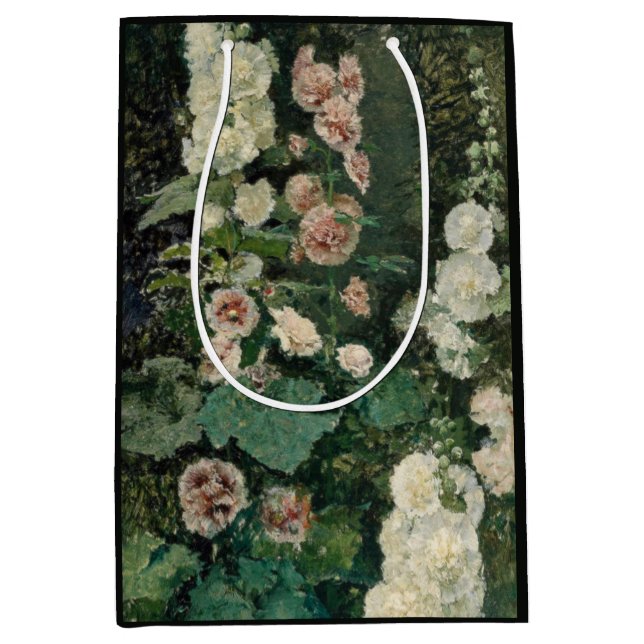 Bolsa De Regalo Mediana Flores Rosas Hollyhock (Anverso)