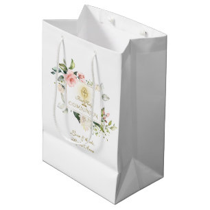 Bolsa De Regalo Mediana Flores Rubor de lujo Frame Gold Chica Christening